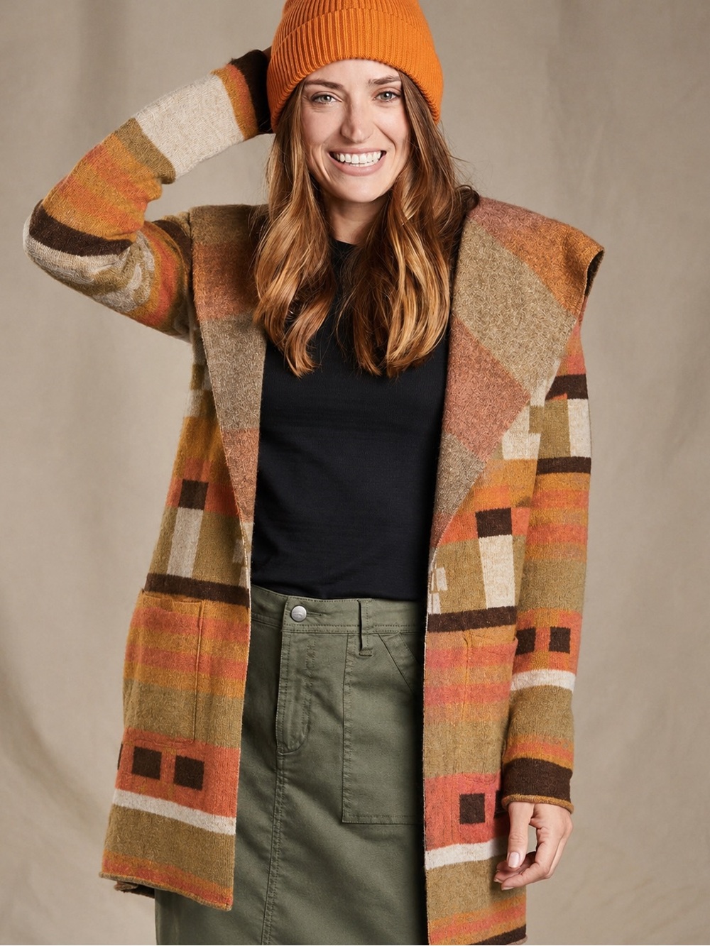 Toad & Co. Heartfelt Hoodie 100% Wool Papaya Southwestern Open Cardigan | S